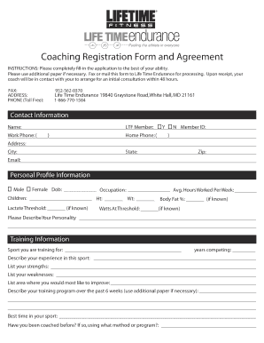 Coaching Registration Form and Agreement