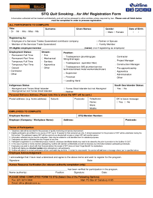 STQ Quit Smoking Registration Form