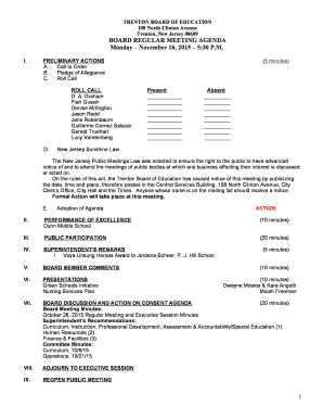 Trenton Board of Education Meeting Agenda