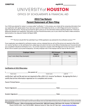 2013 Parent Statement of Non-Filing