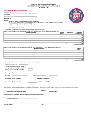 Disadvantaged Business Enterprise Intended Participation Affidavit
