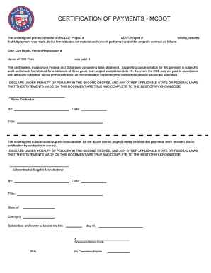 Certification of Payments - MCDOT