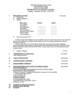 Trenton Board of Education Meeting Agenda