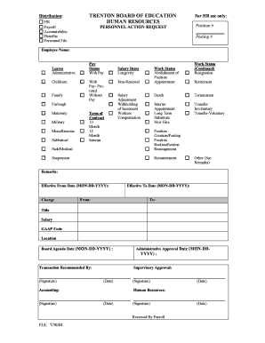 Personnel Action Request Form