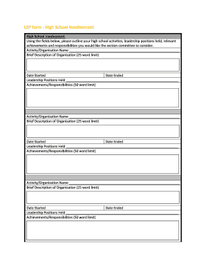 High School Involvement Form