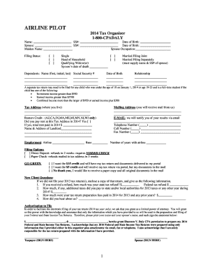 2014 Tax Organizer for Airline Pilots