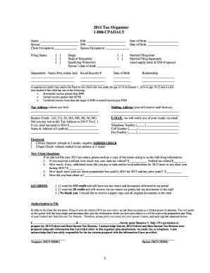 2014 Tax Organizer Form