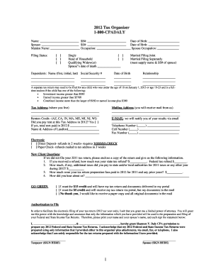 2012 Tax Organizer Form