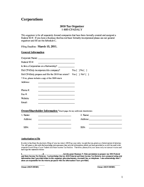 2010 Corporate Tax Organizer