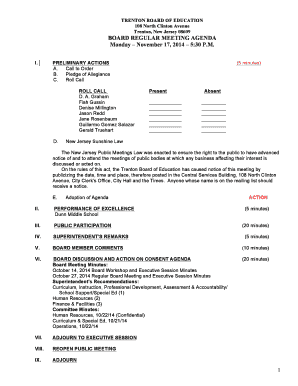 Trenton Board of Education Meeting Agenda