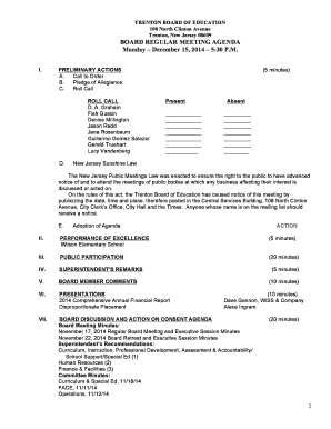 Trenton Board of Education Meeting Agenda