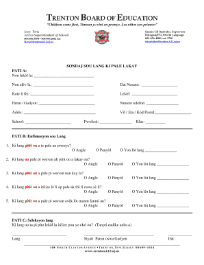Trenton School District Language Survey Form