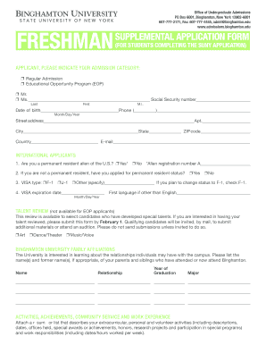 Binghamton University Freshman Supplemental Application Form