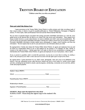 Trenton Public School District Photo and Audio/Video Release Form
