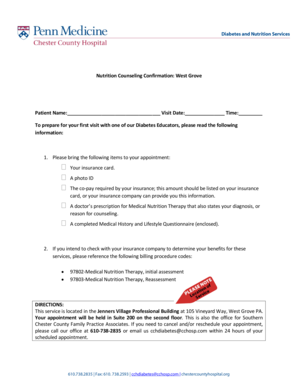 Nutrition Counseling Confirmation Form