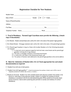 New Student Registration Checklist
