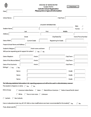 Catholic School Registration Form