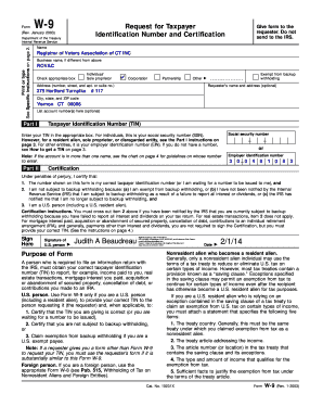 Form W-9 Request for Taxpayer Identification Number and Certification