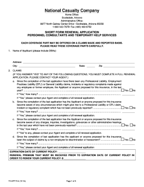 Short Form Renewal Application for Personnel Consultants and Temporary Help Services
