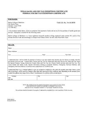 Texas Sales and Use Tax Exemption Certificate