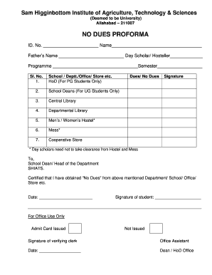SHIATS No Dues Proforma