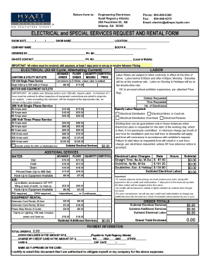 Hyatt Regency Atlanta Electrical Services Request Form