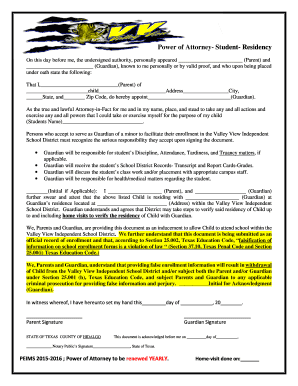 Power of Attorney for Student Residency