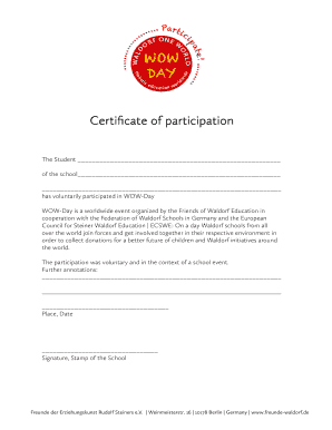 Certificate of Participation for WOW-Day