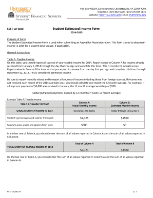 Student Estimated Income Form