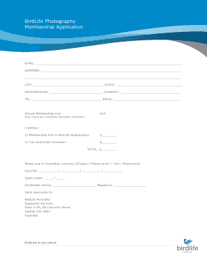 BirdLife Photography Membership Application