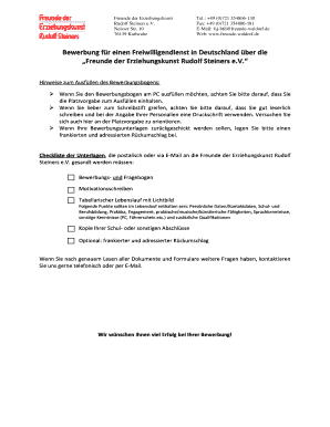 Bewerbungsbogen für einen Freiwilligendienst
