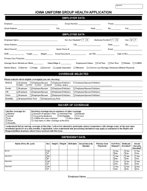 Iowa Uniform Group Health Application