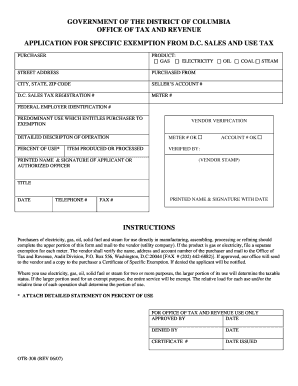 DC Sales and Use Tax Exemption Application