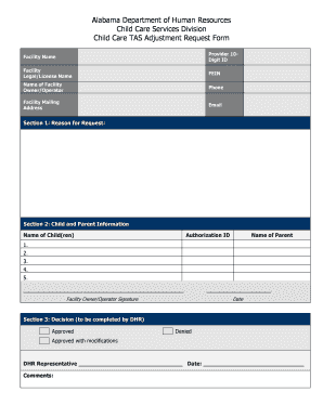 Child Care TAS Adjustment Request Form