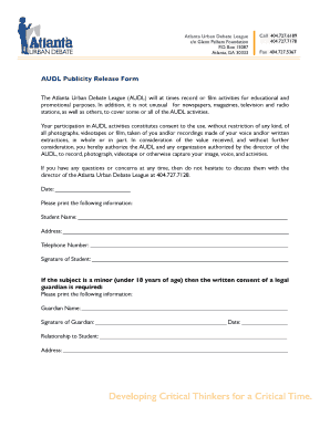 Atlanta Urban Debate League Publicity Release Form