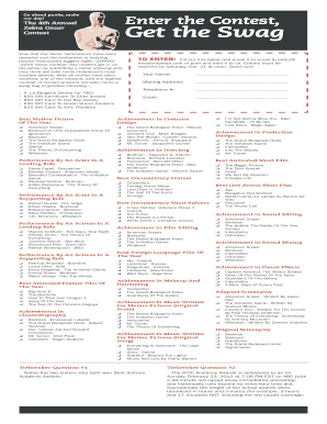 2015 Oscar Contest Entry Form