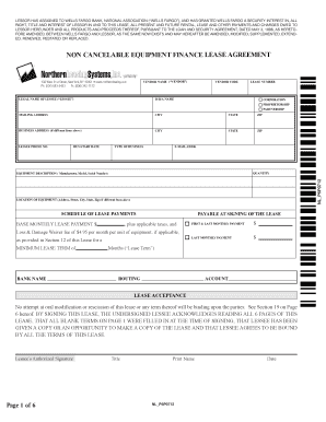 Non-Cancelable Equipment Finance Lease Agreement