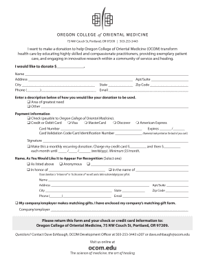 Oregon College of Oriental Medicine Donation Form