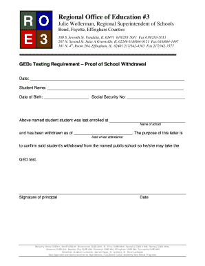 GED Testing Requirement – Proof of School Withdrawal