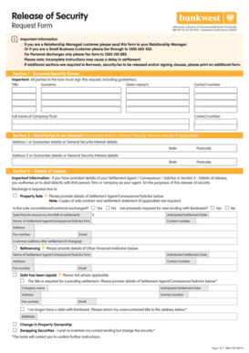 Bankwest Security Release Request Form