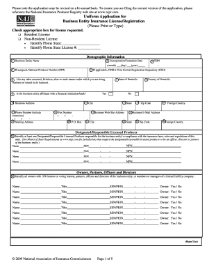 Uniform Application for Business Entity Insurance License/Registration