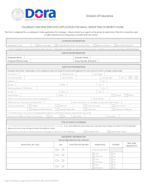 Colorado Uniform Employee Application for Small Group Health Benefit Plans