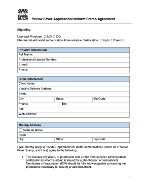 Yellow Fever ApplicationUniform Stamp Agreement