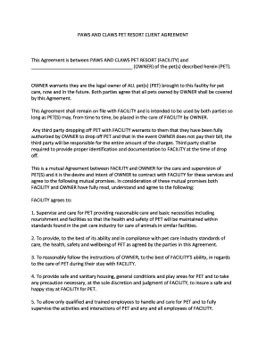 Paws and Claws Pet Resort Client Agreement