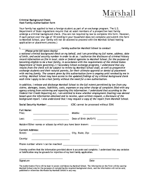 Host Family Criminal Background Check Authorization
