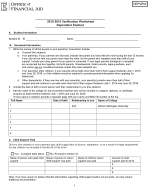 2015-2016 Dependent Student Verification Worksheet