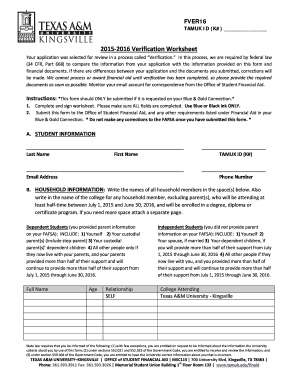 2015-2016 Verification Worksheet