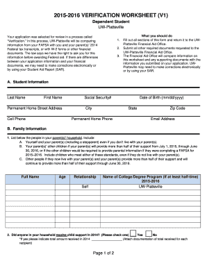 2015-2016 Verification Worksheet