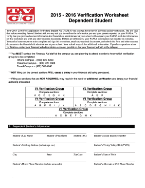 2015-2016 FAFSA Verification Worksheet