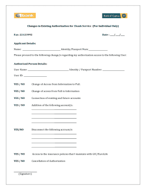 1bank Service Authorization Change Form